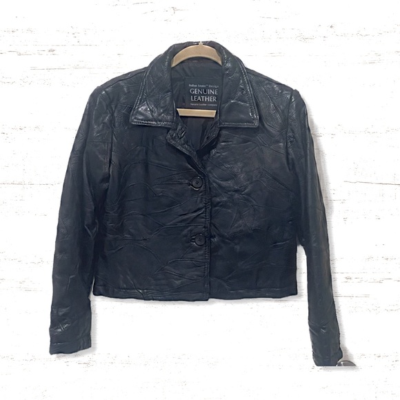 Navarrre Vintage Italian Stone Patchwork Design Leather Crop Jacket Size Medium - Picture 1 of 8